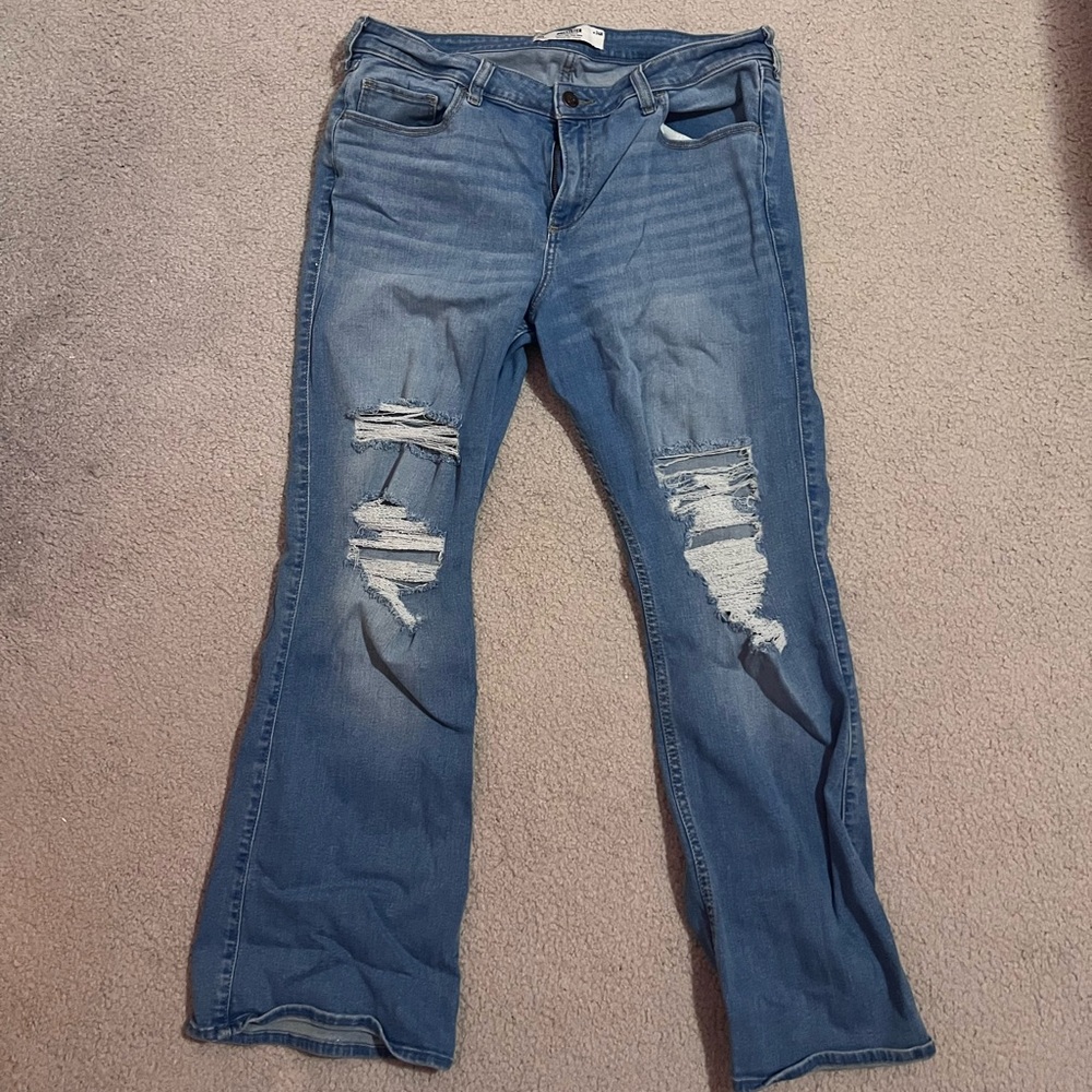 Hollister Women's Flare Distressed Blue Jeans